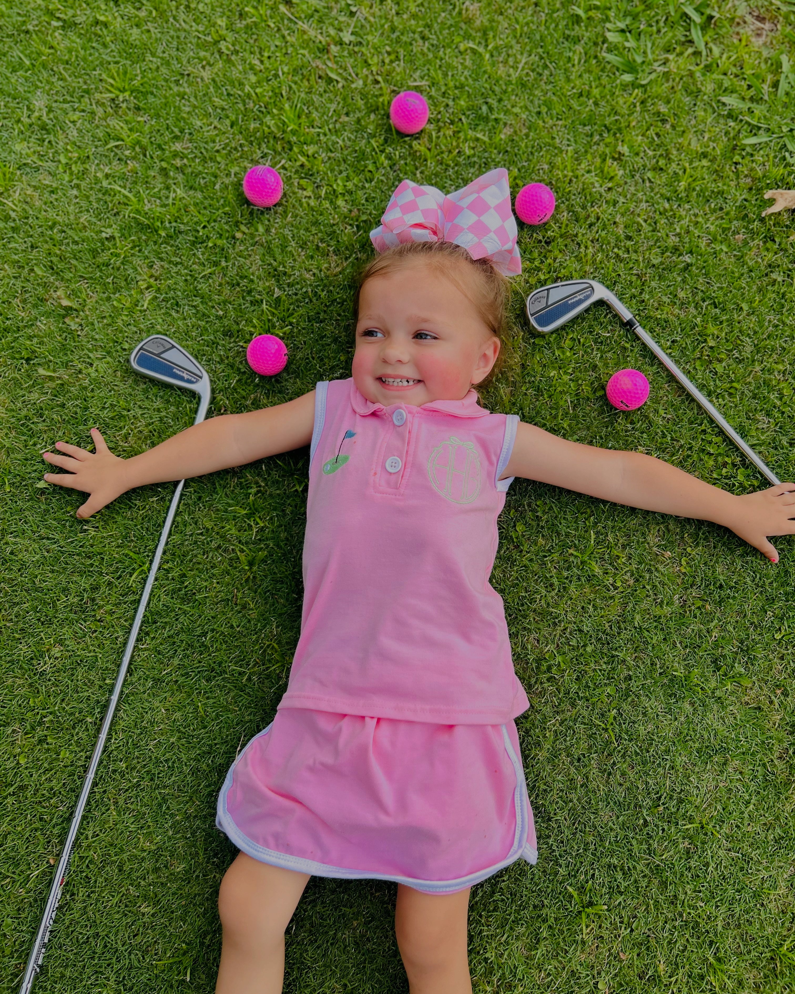 Pink Sleeveless Polo Shirt & Skort Girls Clothing Set for Tennis Pickleball Golf