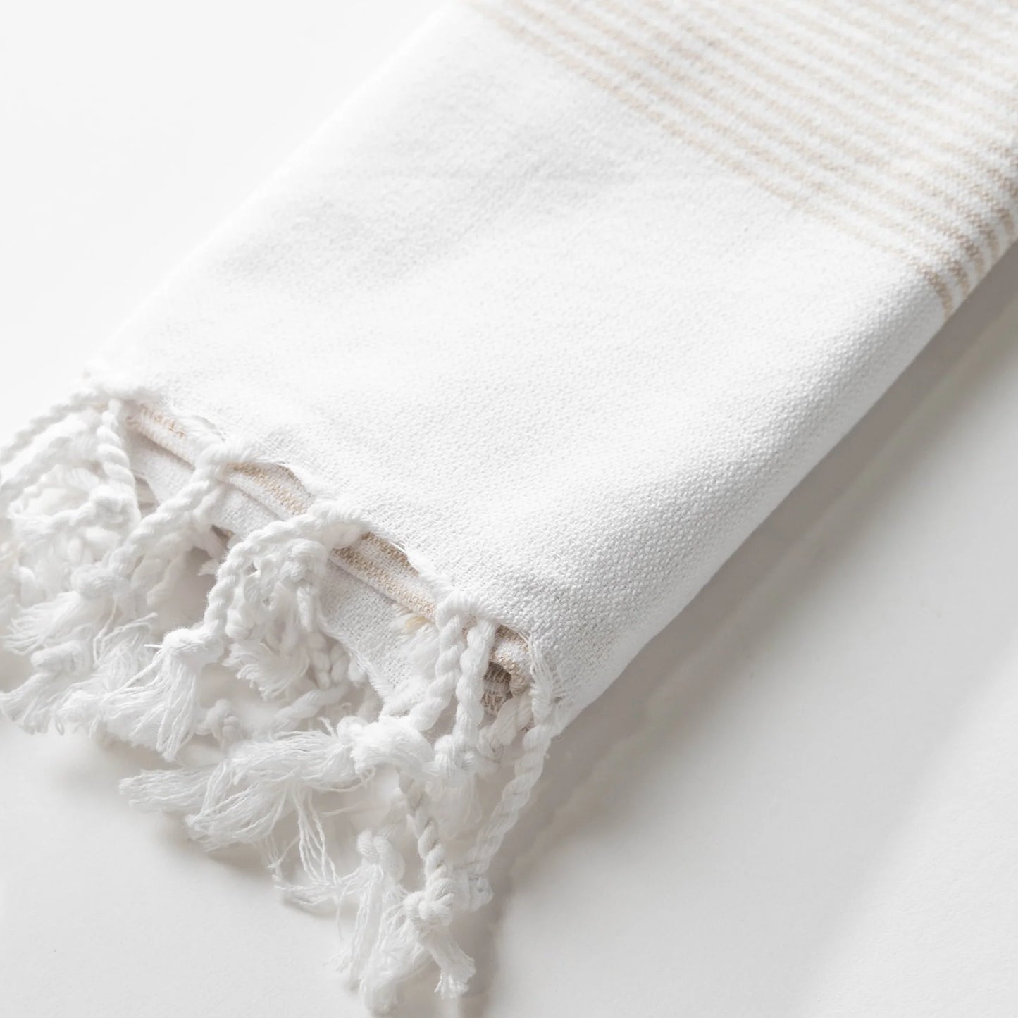 Beige Striped Turkish Kitchen or Bath Hand Towel