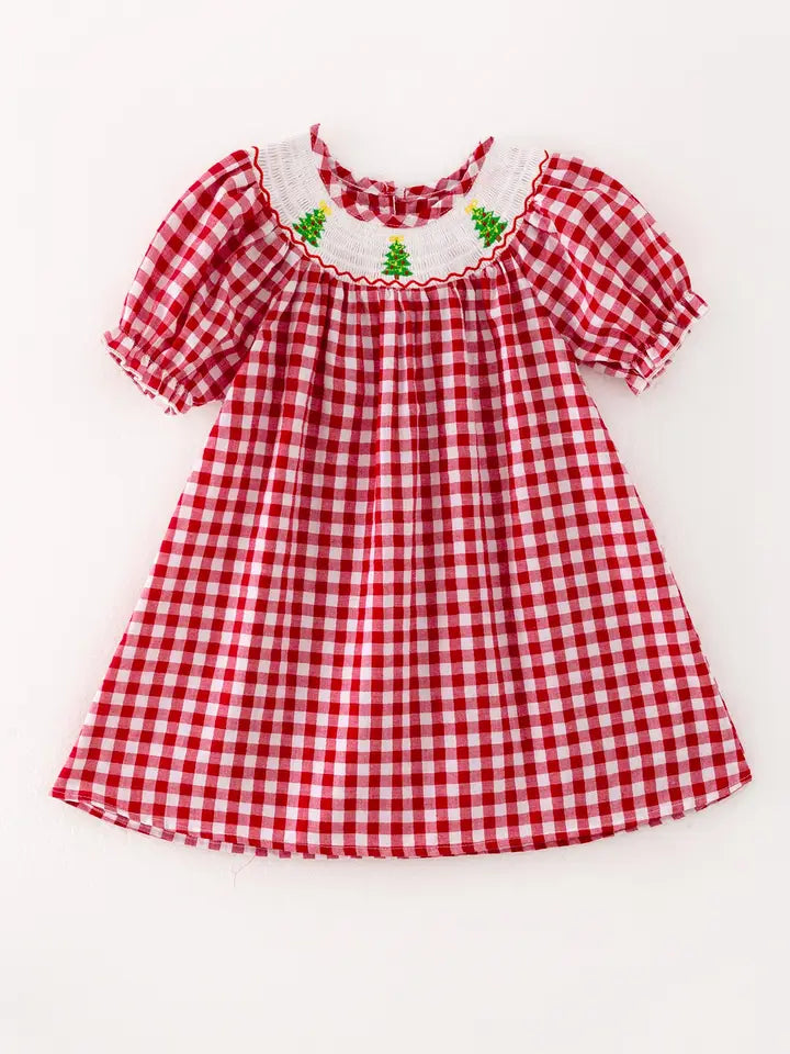 Christmas Tree Smocking Embroidered Girls Dress 2 Christmas Tree Smocking Embroidered Girls Dress 2