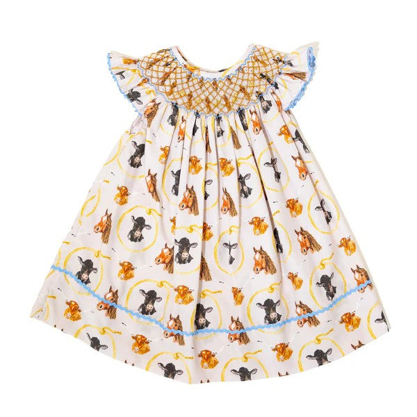Girls Let's Rodeo Smocked Lattice Dress 4T Girls Let's Rodeo Smocked Lattice Dress 4T