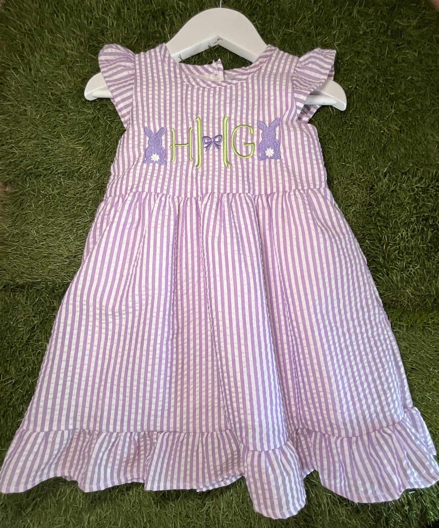 Girls Lavender Seersucker Ruffle Dress