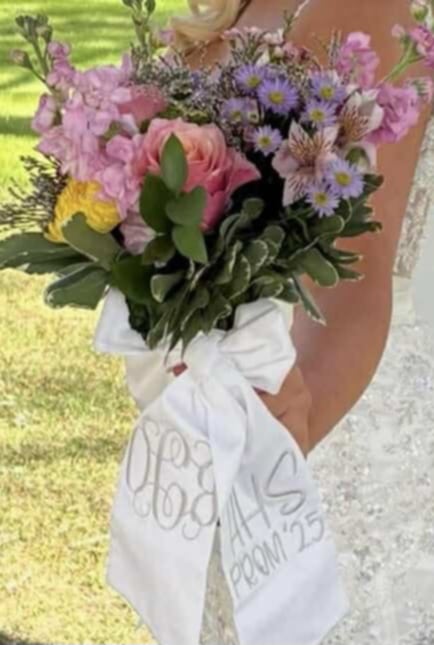 White Cotton Sateen Prom, Wedding, Homecoming Bouquet Sash