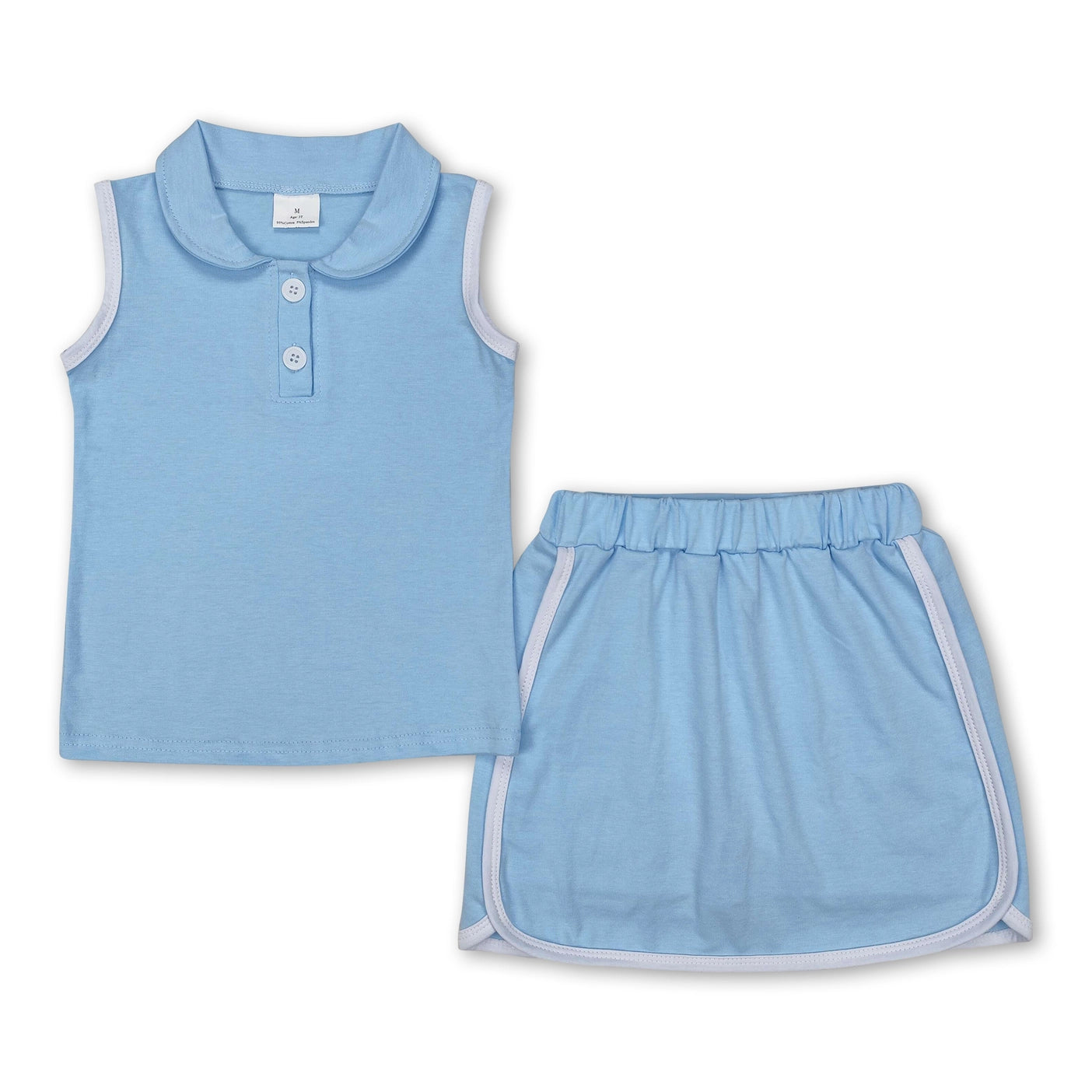 Light Blue Sleeveless Polo Shirt & Skort Girls Clothing Set for Tennis Pickleball Golf