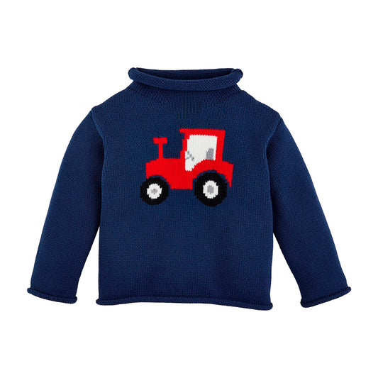 Tractor Rollneck Toddler Sweater in Navy