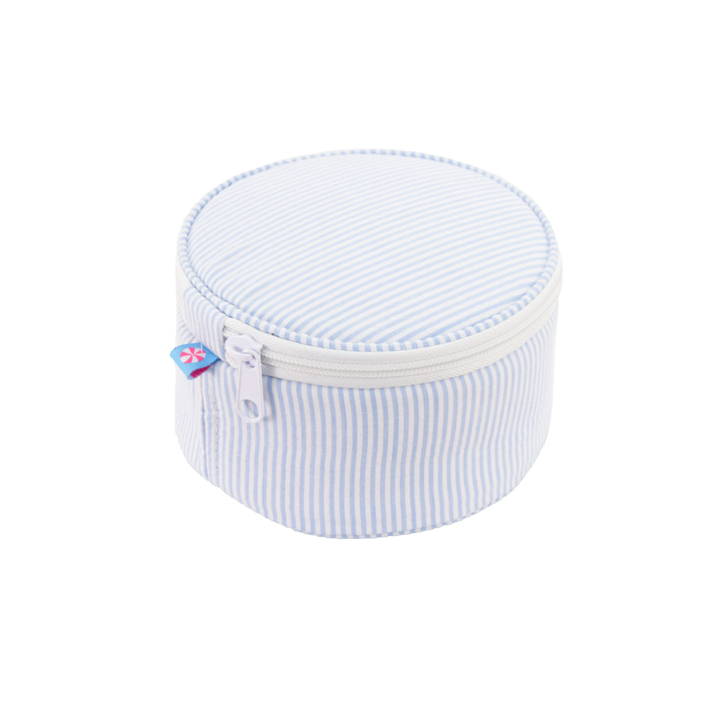 Baby Blue Seersucker Button Jewelry Case