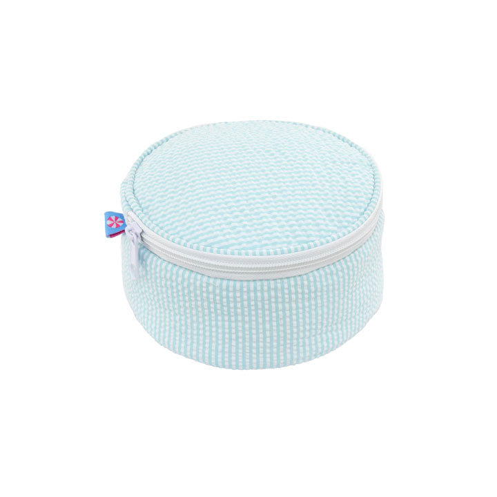 Mint Seersucker Button Jewelry Case