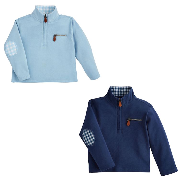 Toddler 4T-5T Quarter Zip Pullover in Navy and Light Blue from Mud Pie