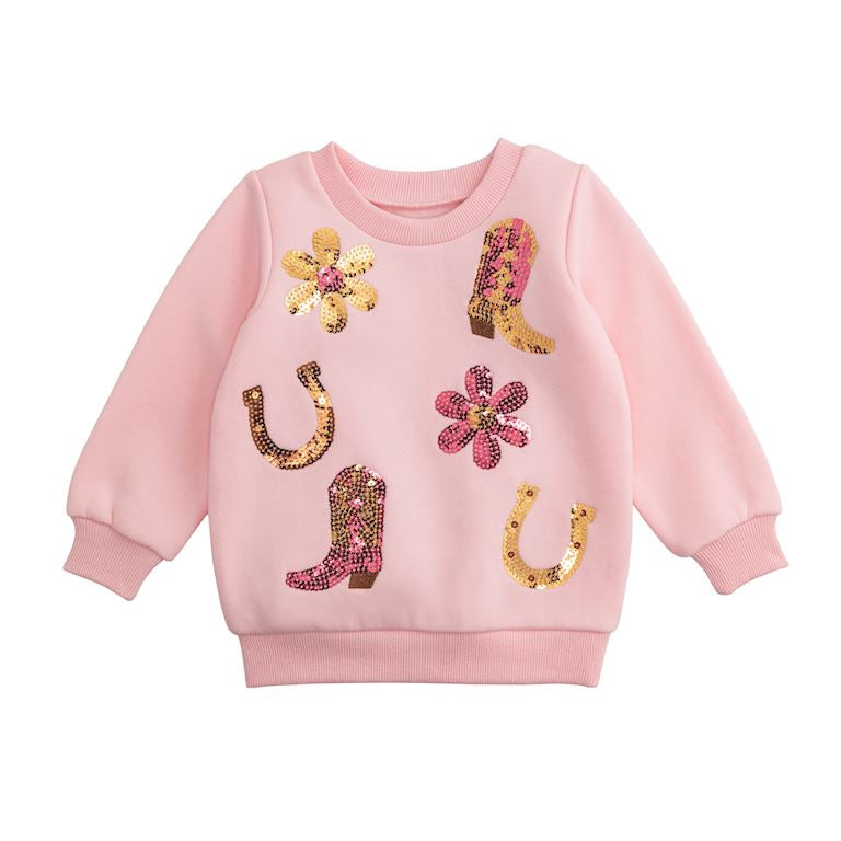 Pink Sequin Western Toddler Sweatshirt