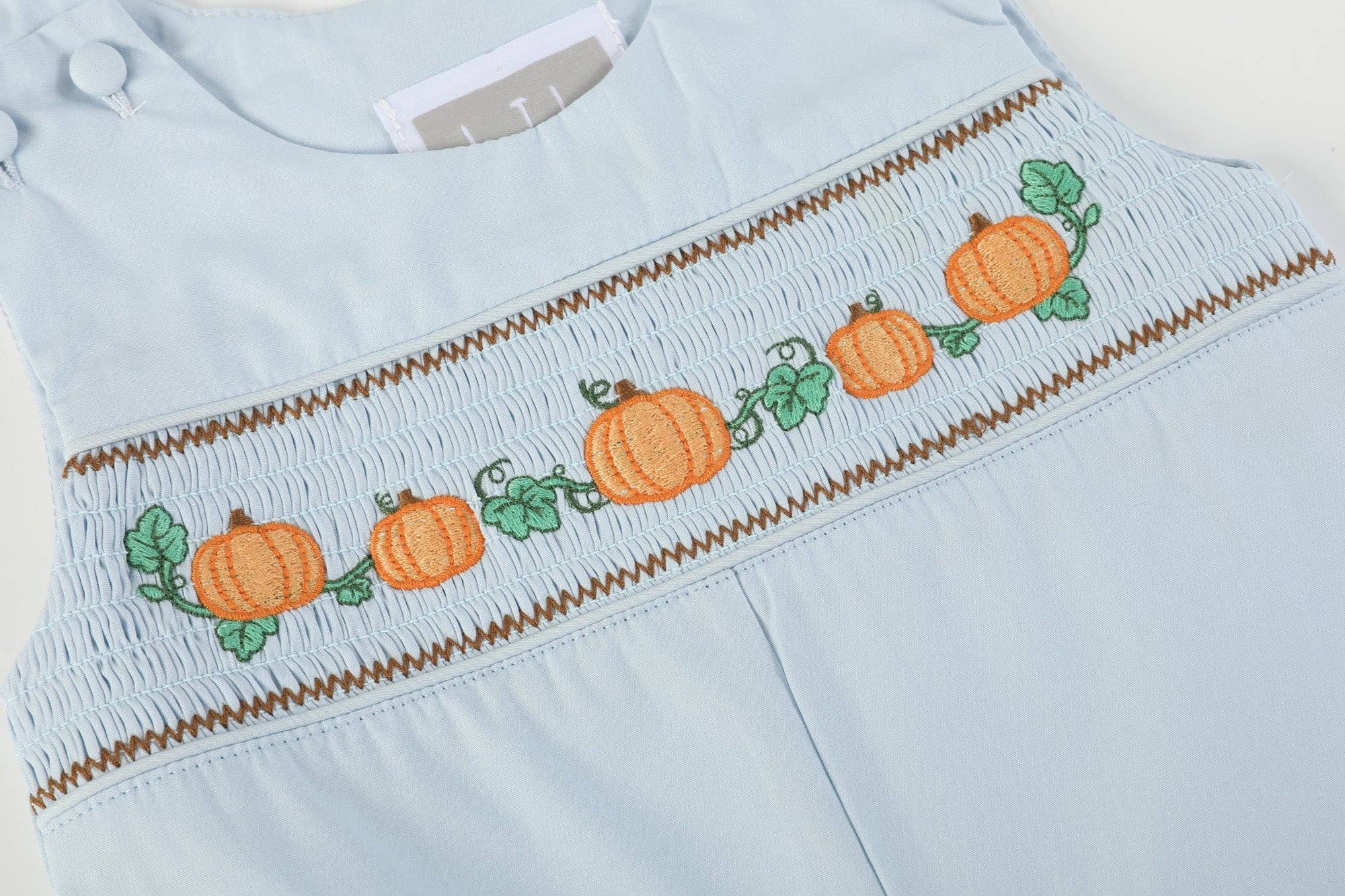 Light Blue Smocked Pumpkin Boy's Long Jon