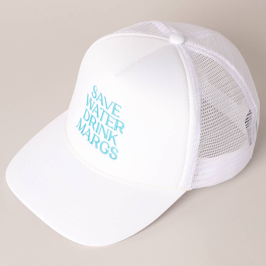 White "Save Water Drink Margs" Embroidered Trucker Cap