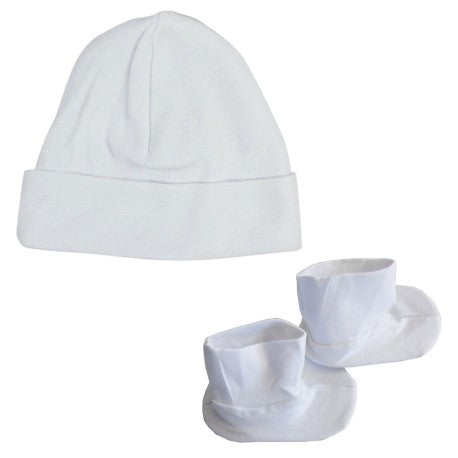 White Newborn Cap & Booties Set