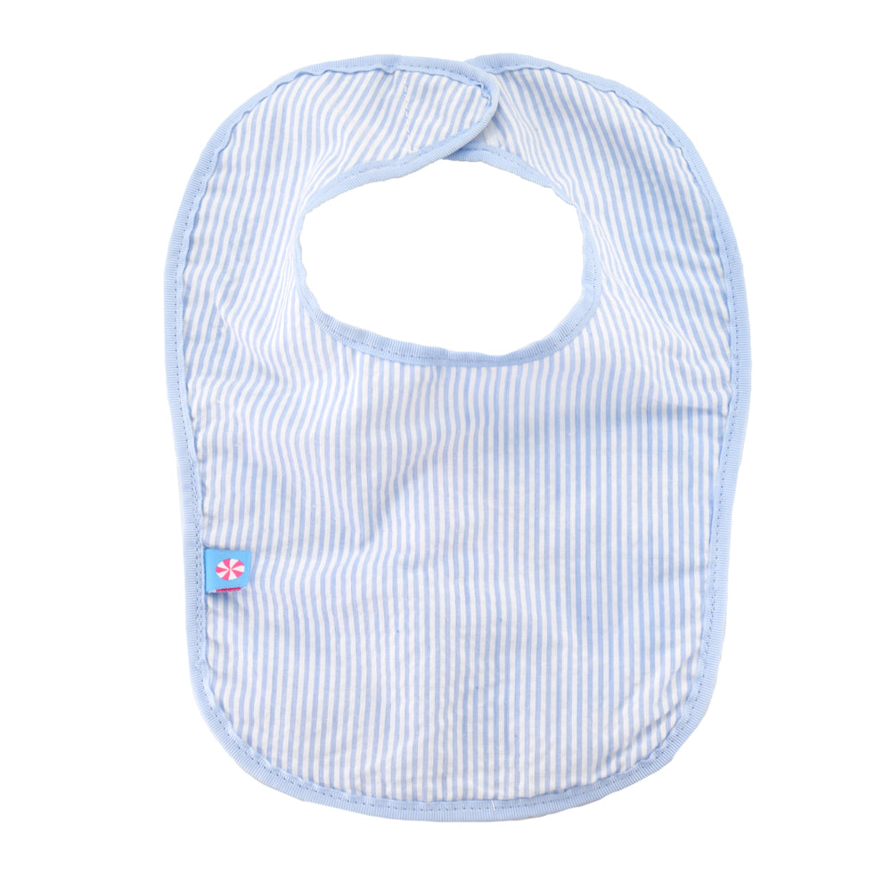 Light Blue Seersucker Baby Bib with Optional Monogram