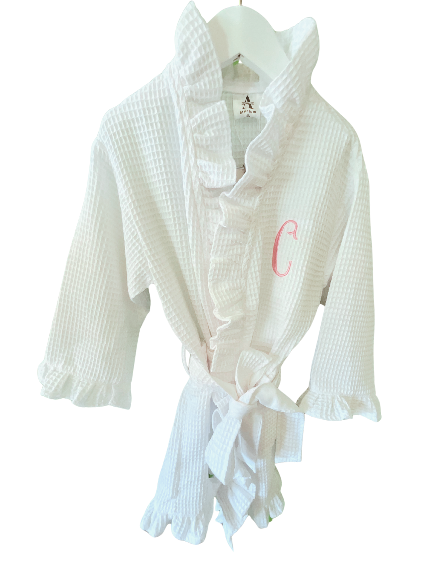 Kid's White Waffle Ruffle Robe Size Medium