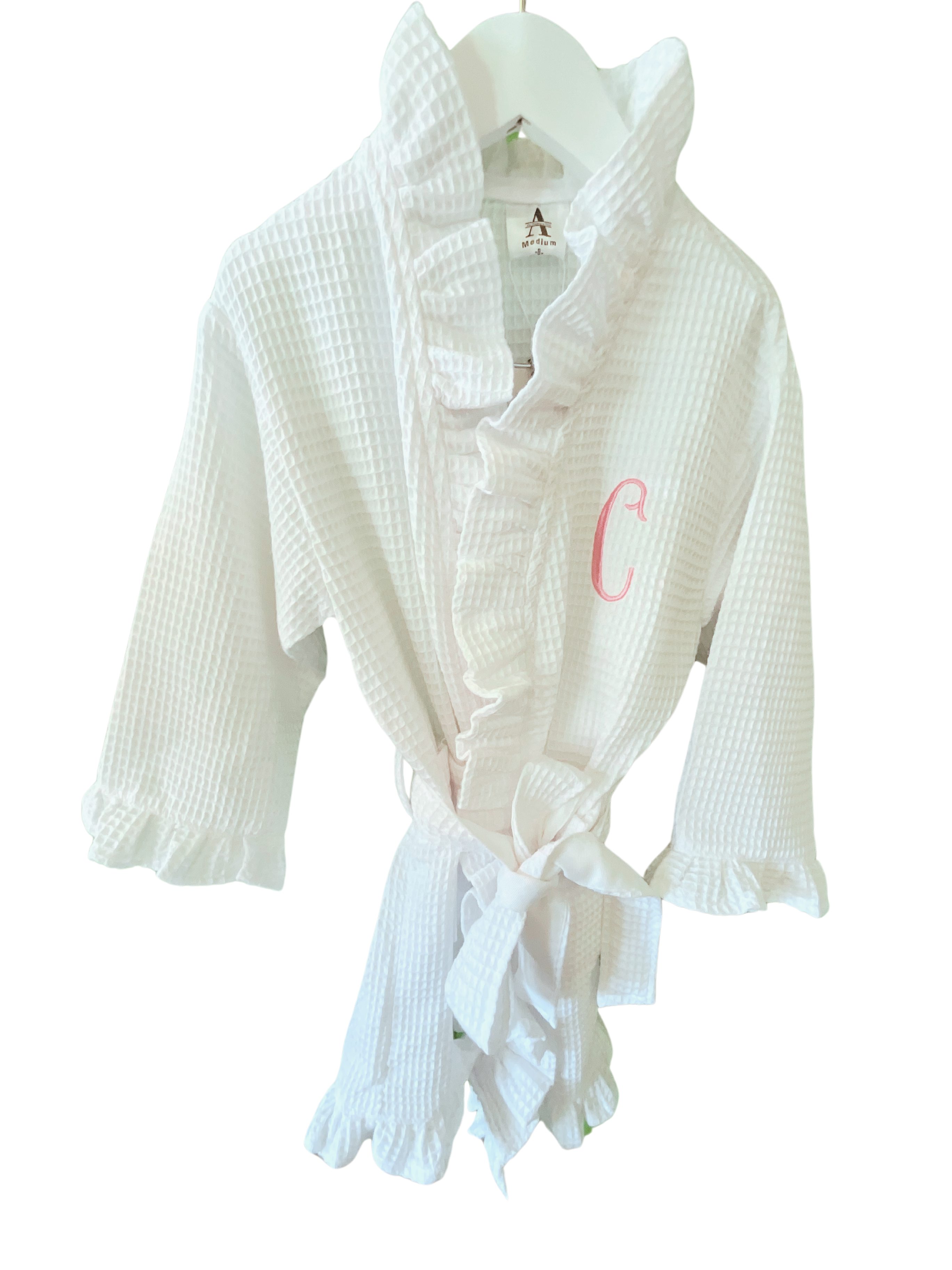 Kid's White Waffle Ruffle Robe with Optional Monogram