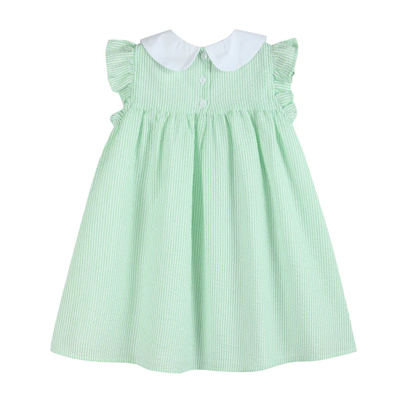 Green Seersucker Easter Bunny Ruffle Dress