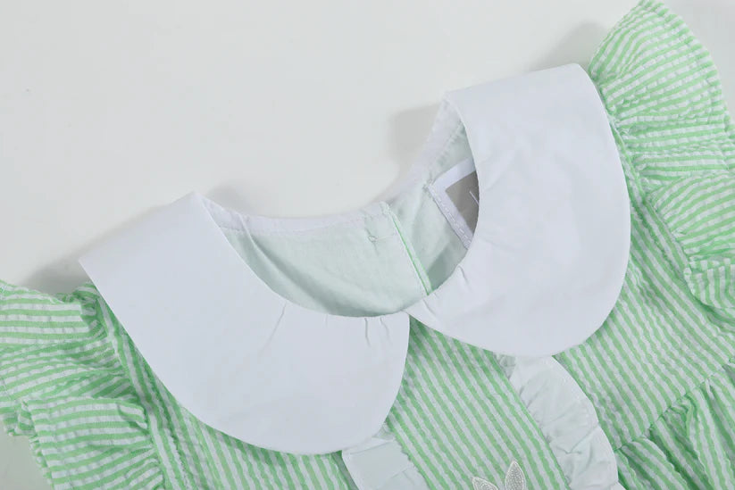Green Seersucker Easter Bunny Ruffle Dress