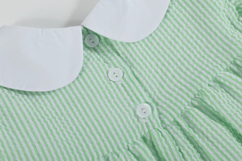 Green Seersucker Easter Bunny Ruffle Dress