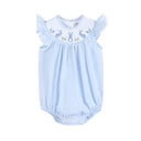 Light Blue Seersucker Easter Bunny Smocked Bishop Bubble