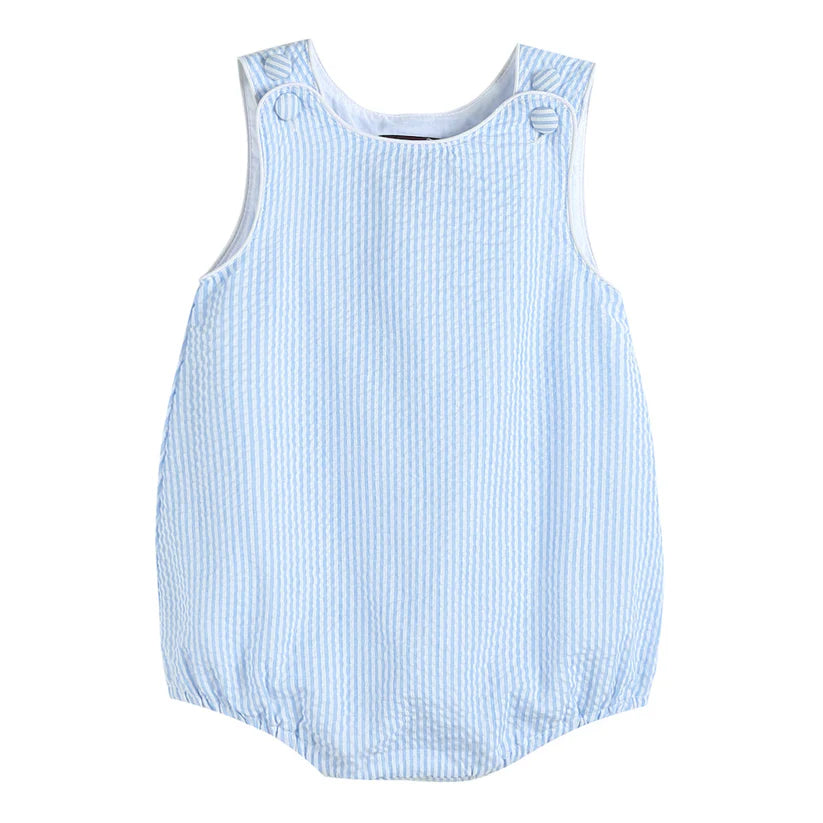 Classic Light Blue Stripe Seersucker Baby Romper