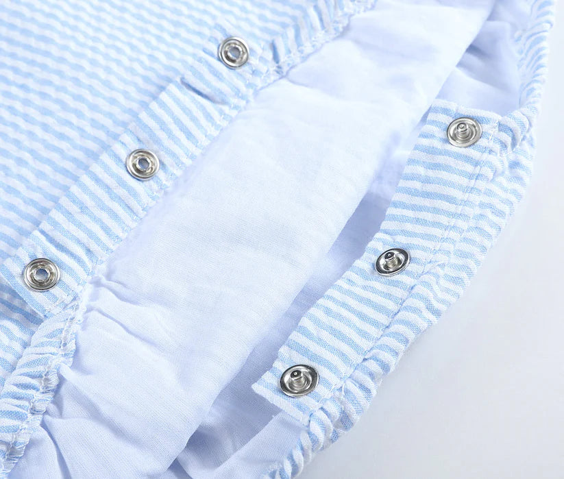 Light Blue Seersucker Easter Bunny Smocked Bishop Bubble