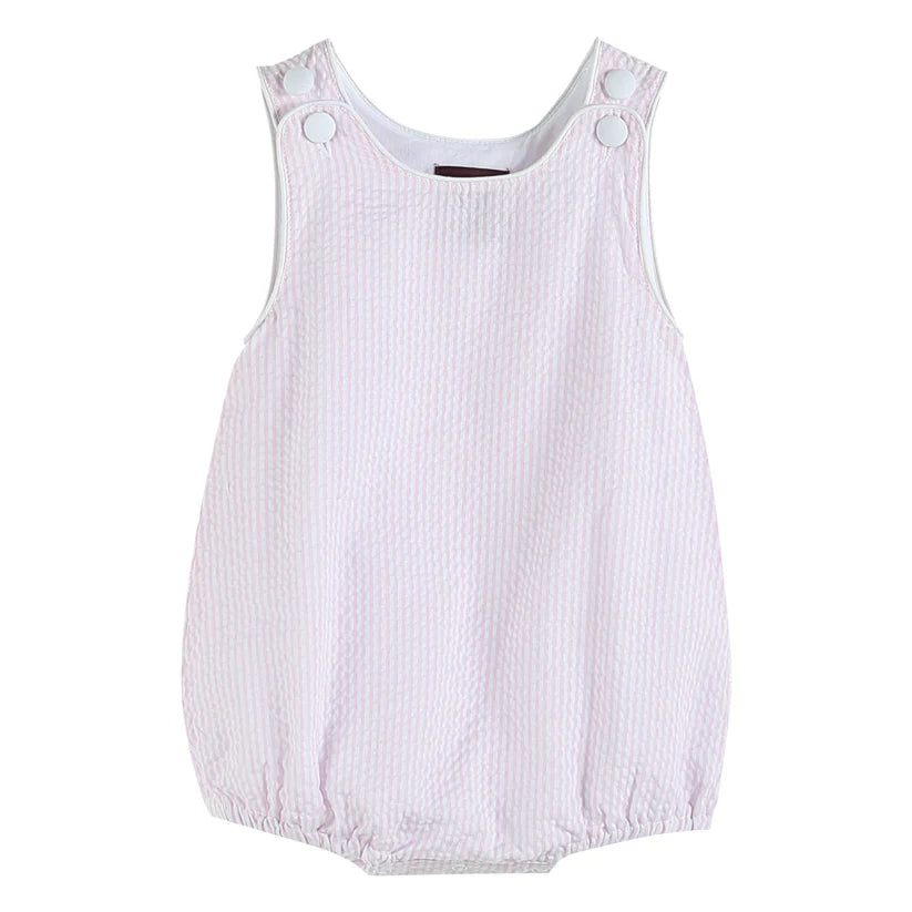 Classic Pink Stripe Seersucker Baby Romper