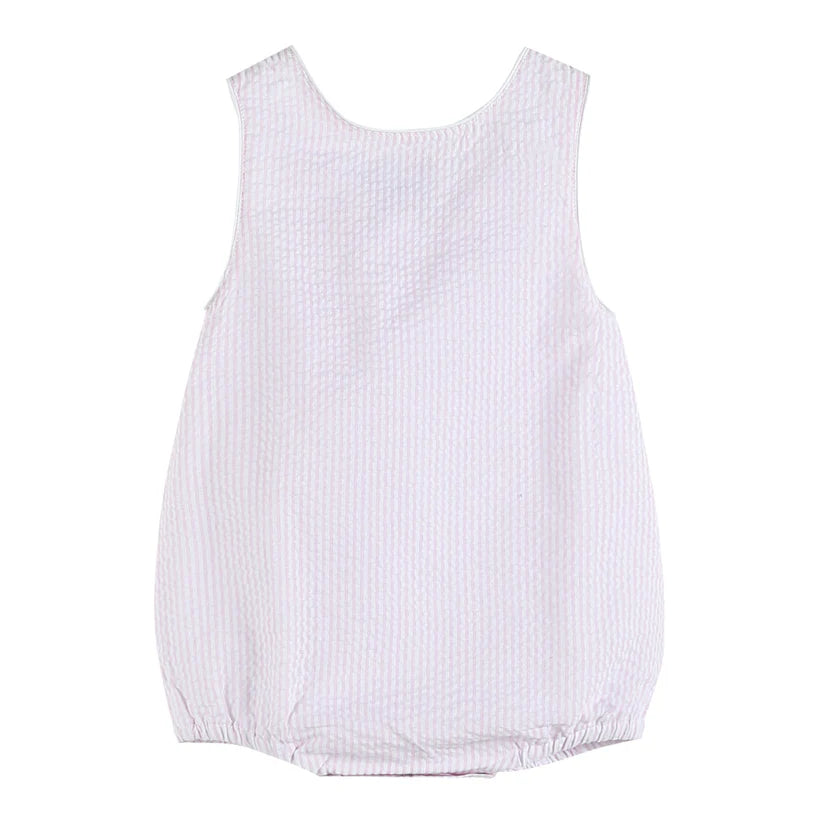Classic Pink Stripe Seersucker Baby Romper
