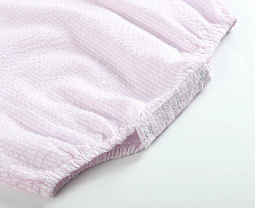 Classic Pink Stripe Seersucker Baby Romper