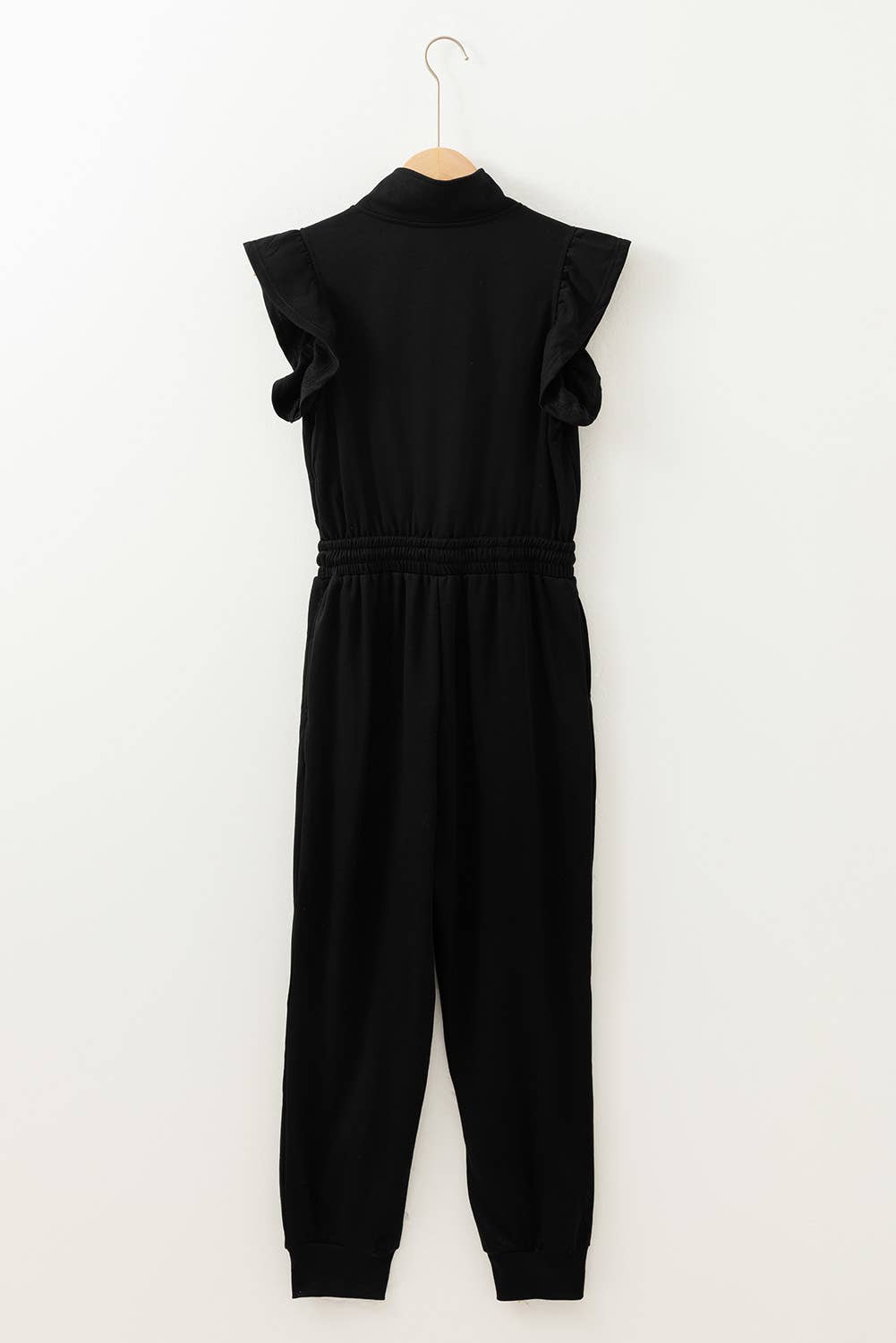 Ladies Zipper Front Short Sleeve Drawstring High Waist Jumpsuit