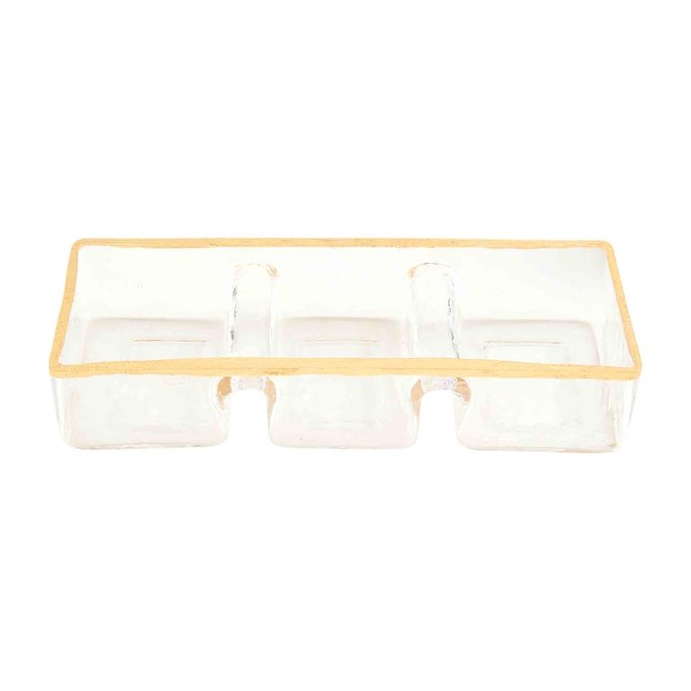 Gold Glass Triple Tidbit Dish
