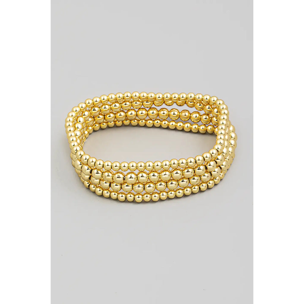 4 Layer Gold Metallic Ball Beaded Stackable Bracelet
