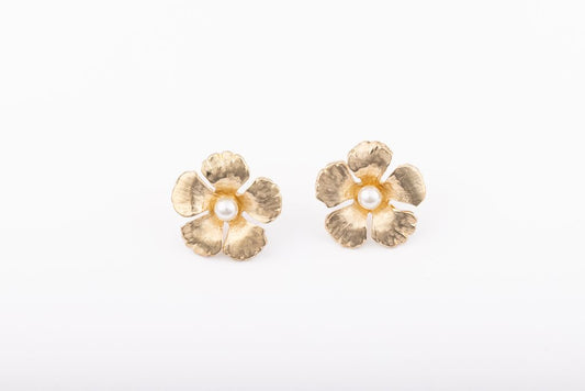 Keira Gold and Pearl Flower Earrings by Michelle McDowell