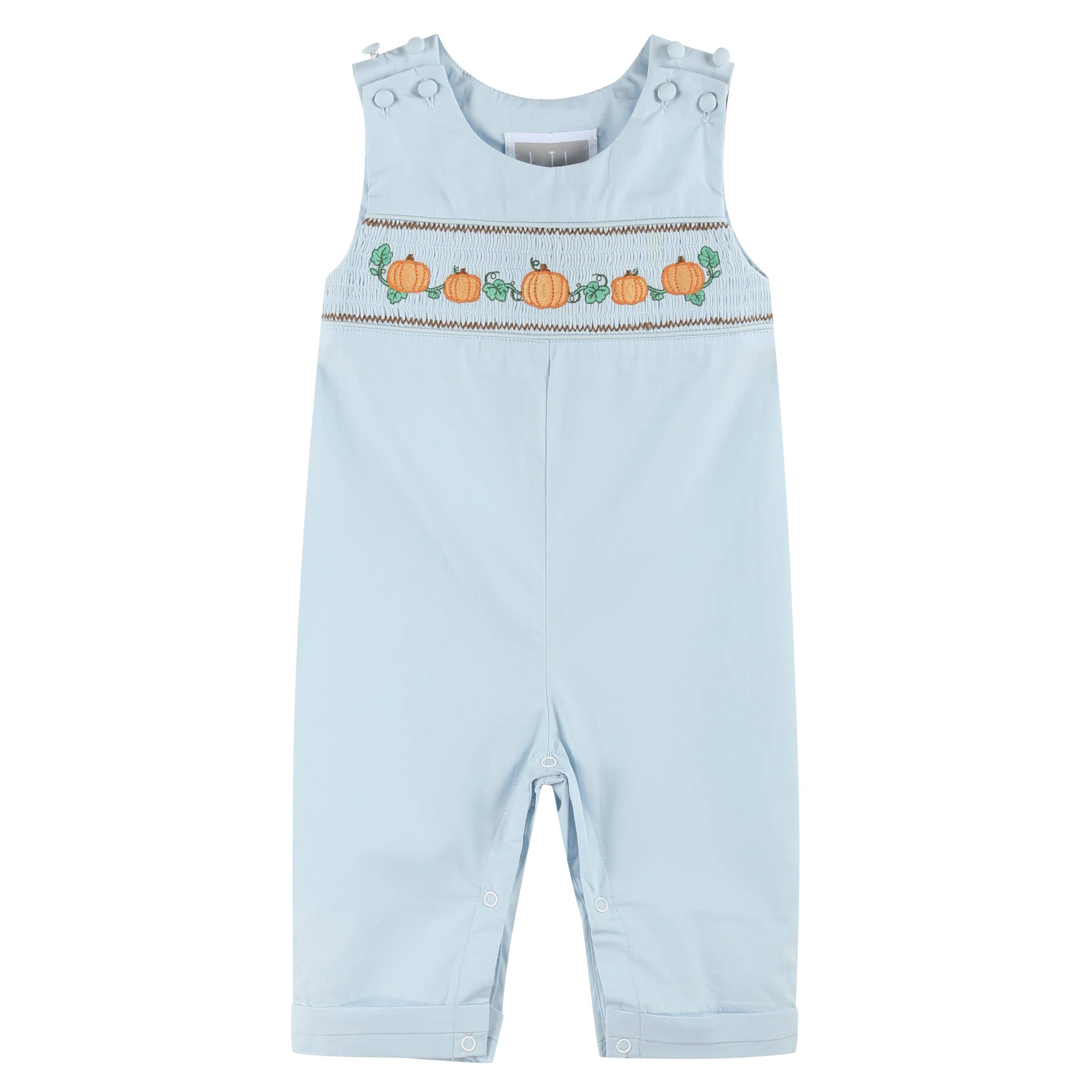 Light Blue Smocked Pumpkin Boy's Long Jon