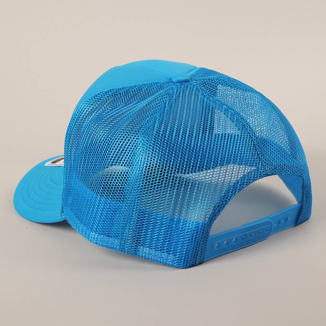 Light Blue TEXAS Printed in Red Mesh Back Foam Trucker Hat