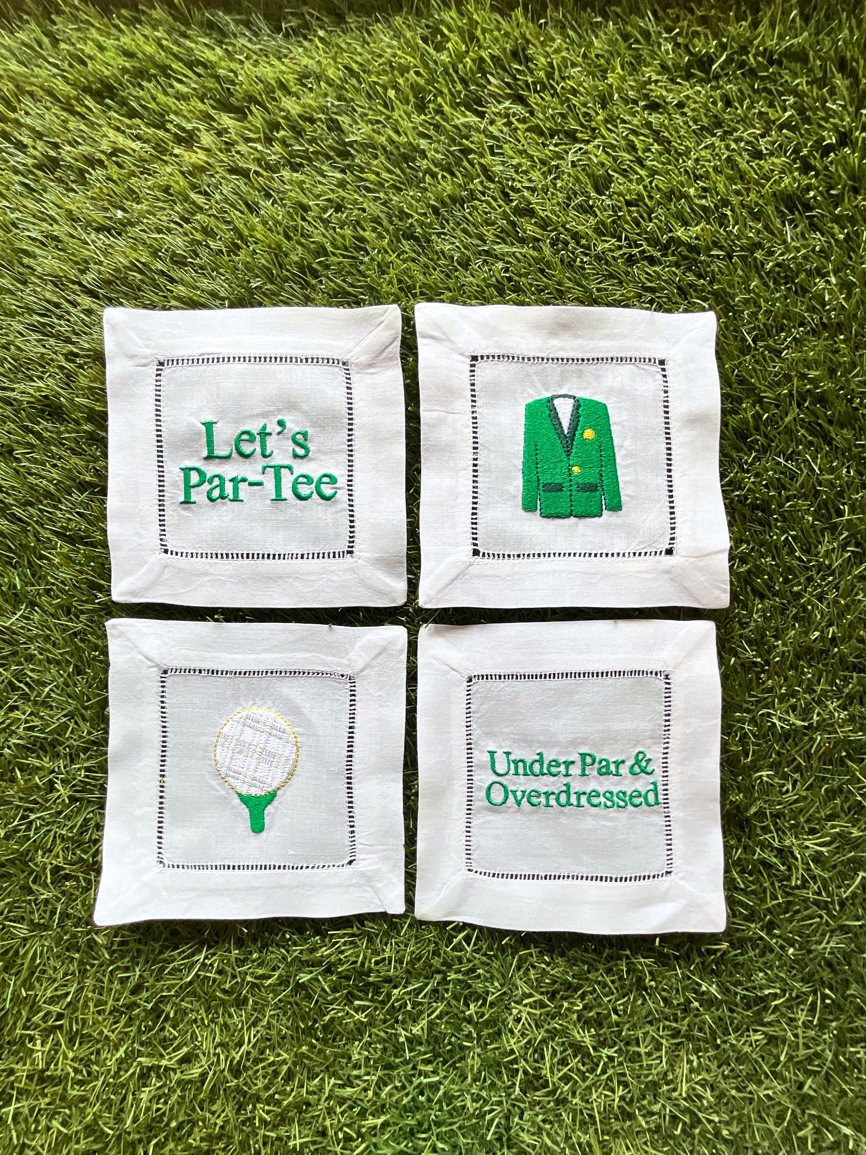 Set of 4 Masters Golf Tournament Themed Linen Cocktail Napkins