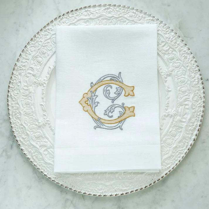 Vintage Vine Monogram Tri-Fold 100% Linen Hand Towel