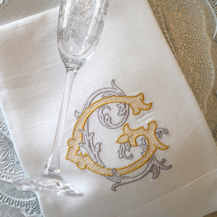 Vintage Vine Tri Fold Napkin with Initial C