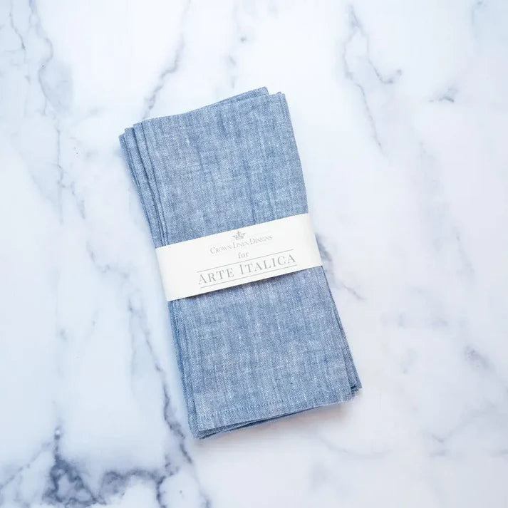 Blue Chambray Washed Linen Napkin Set