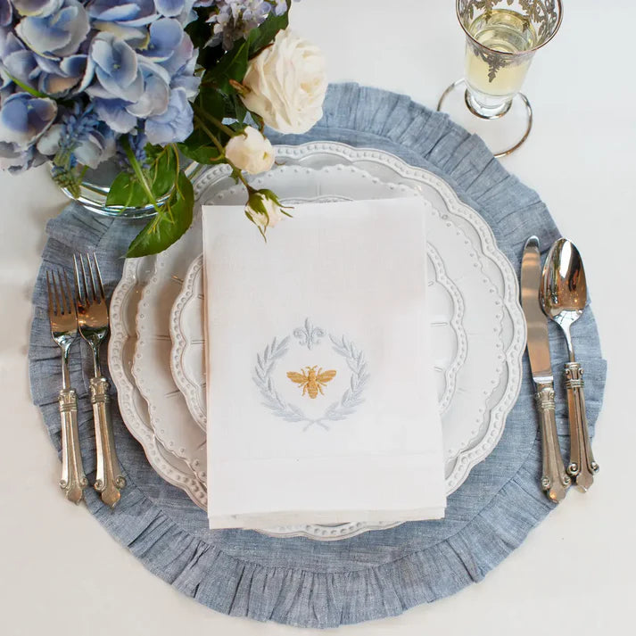 Blue Chambray Round Ruffle Linen Placemat
