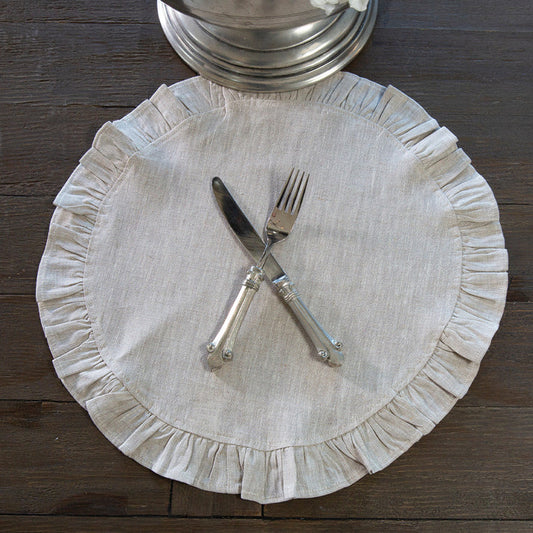 Flax Round Ruffle Linen Placemat