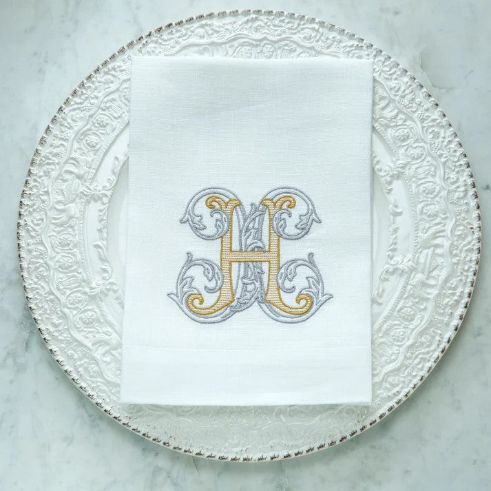 Vintage Vine Tri Fold Napkin with Initial H