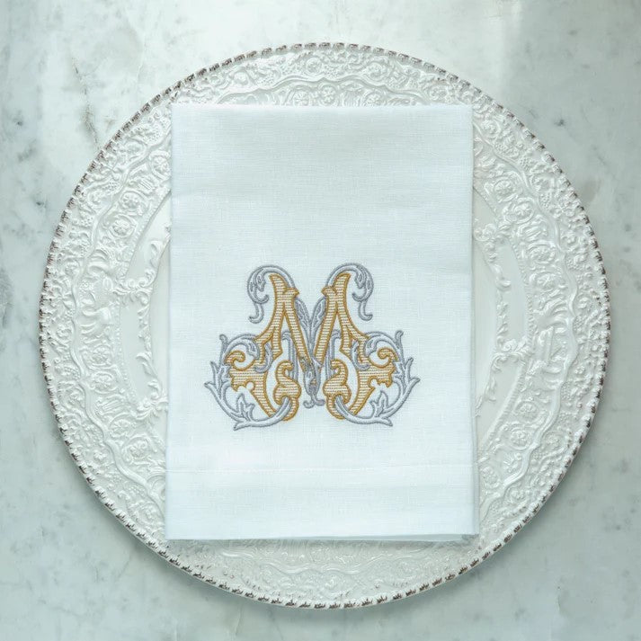 Vintage Vine Tri Fold Napkin with Initial M