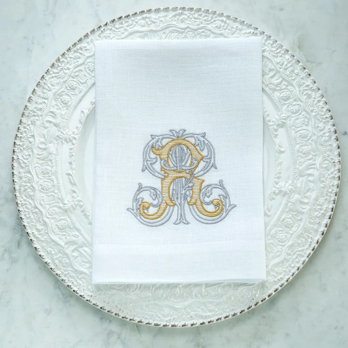 Vintage Vine Tri Fold Napkin with Initial R