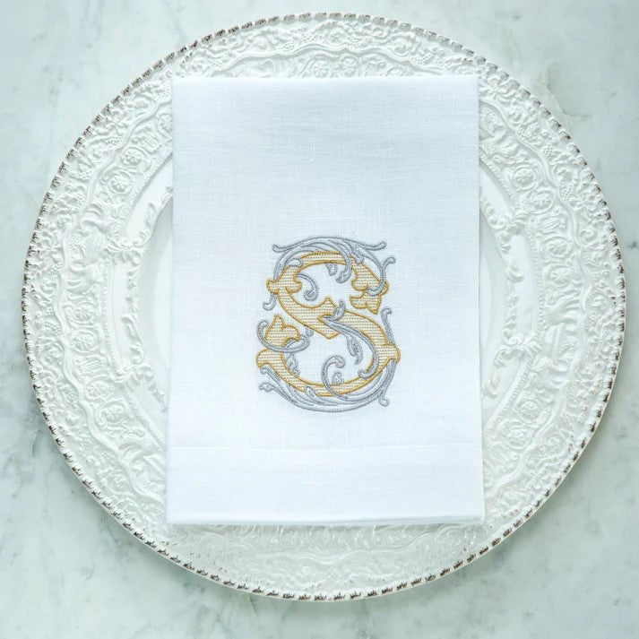 Vintage Vine Tri Fold Napkin with Initial S