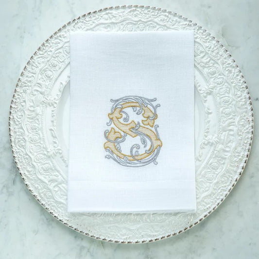 Vintage Vine Tri Fold Napkin with Initial S