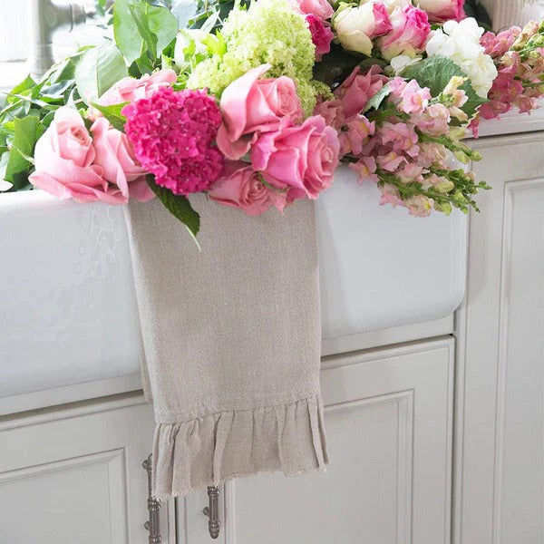 Natural Provence Tumble Linen Towel with Ruffle and Fringe