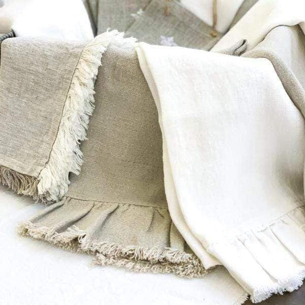 Natural Provence Tumble Linen Towel with Ruffle and Fringe