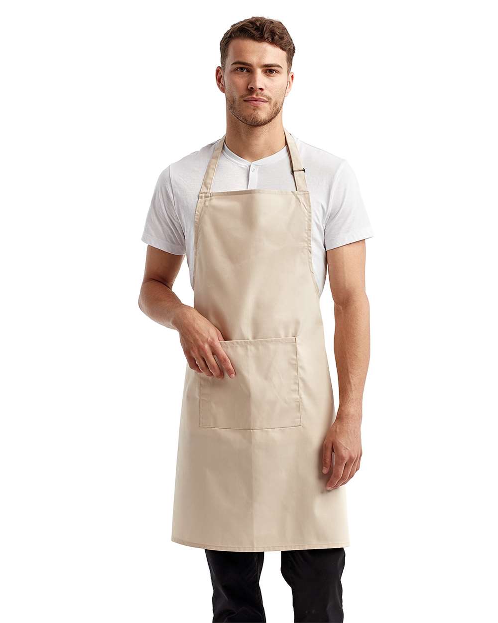 Cotton Artisan Bib Apron with Pocket in Natural