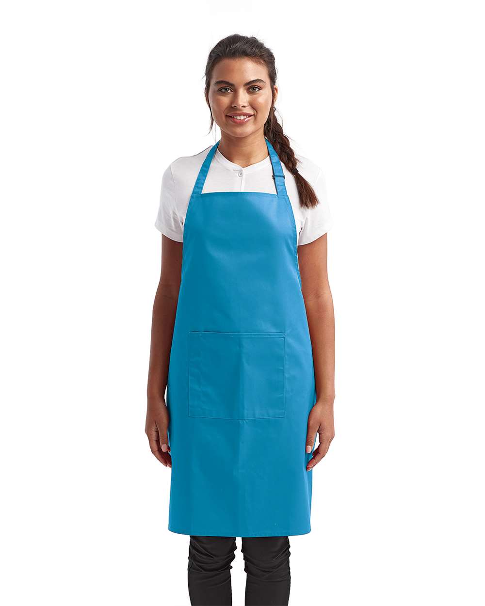 Turquoise Cotton Artisan Bib Apron with Pocket