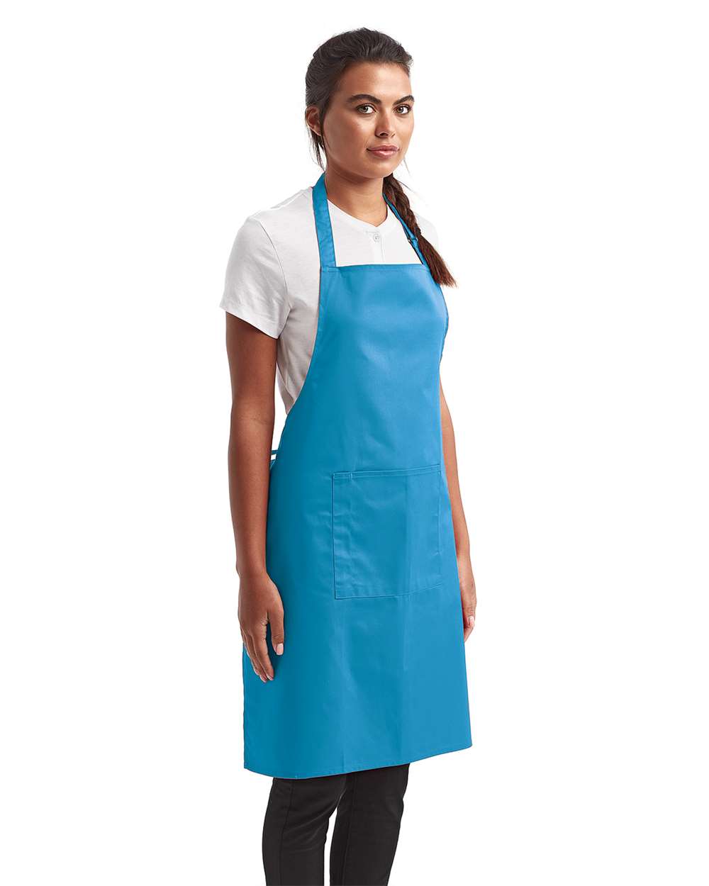Turquoise Cotton Artisan Bib Apron with Pocket