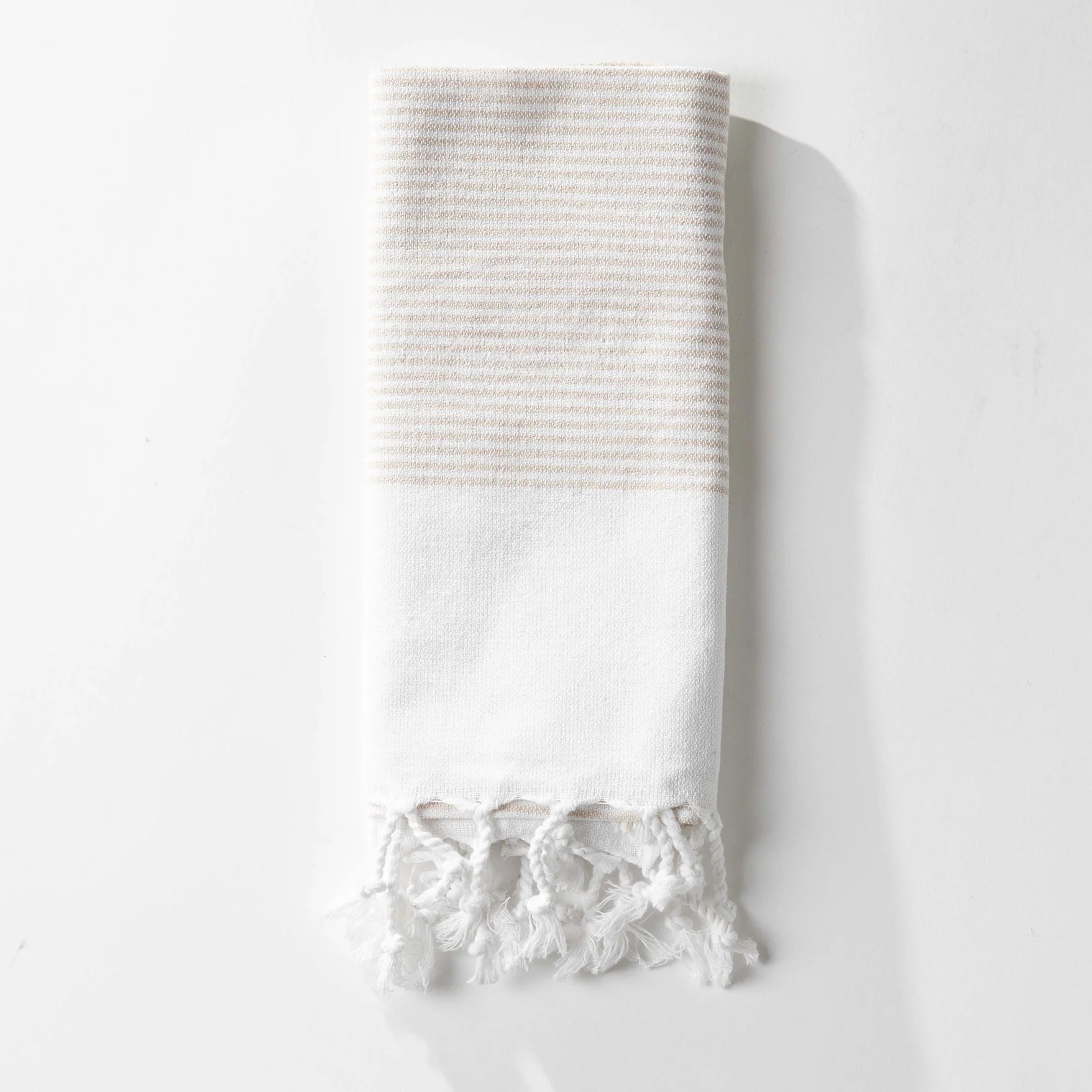 Beige Striped Turkish Kitchen or Bath Hand Towel